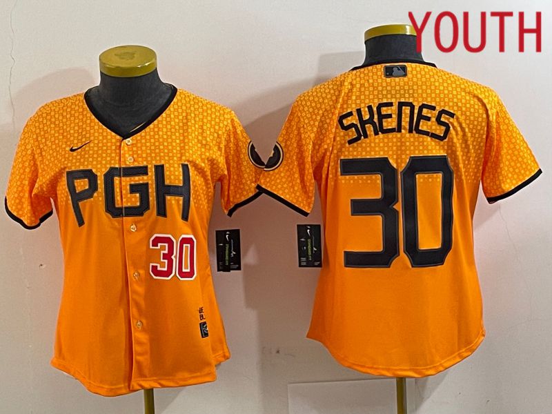 Youth Pittsburgh Pirates 30 Skenes Yellow City Edition 2024 Nike MLB Jersey style 3